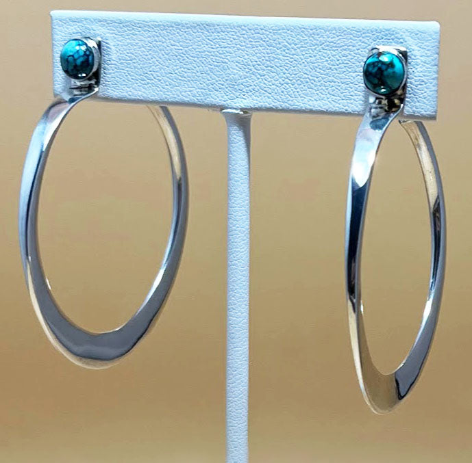 Sterling Silver Hoop Earrings with Turquoise Accents