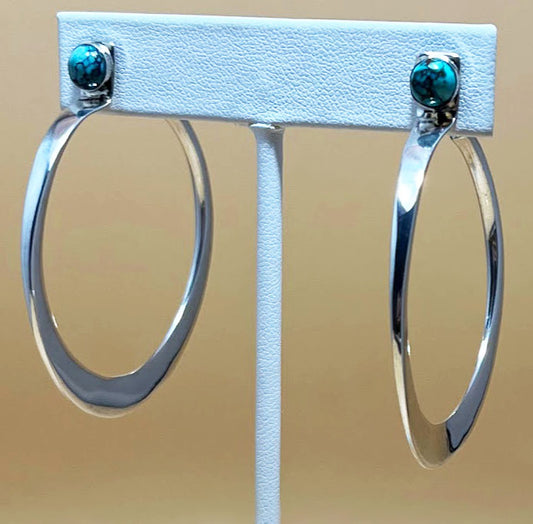 Sterling Silver Hoop Earrings with Turquoise Accents